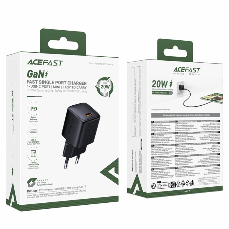СЗУ Acefast A117 mini PD20W GaN (1USB-C) – Black. Фото 6 из 6