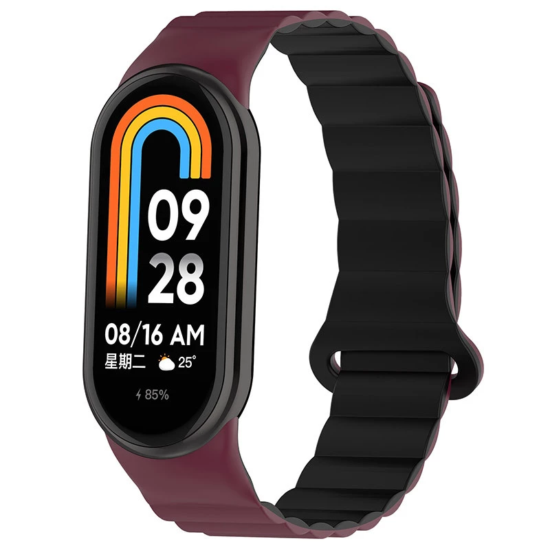 Ремінець Dual-color Magnetic для Xiaomi Mi Band 9/8 – Plum / Black. Фото 2 з 8