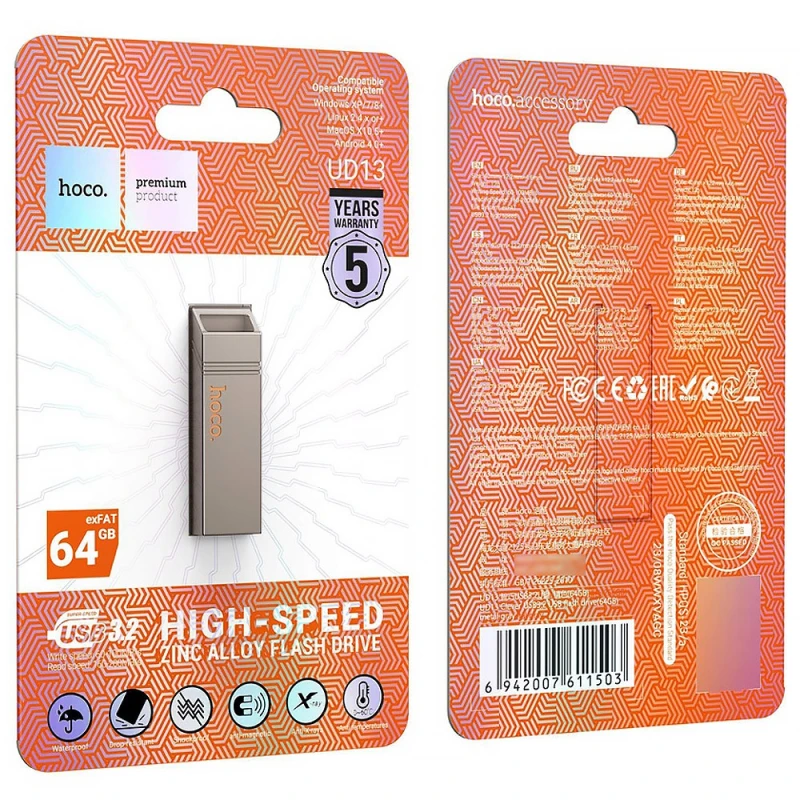 Флеш-накопичувач Hoco UD13 USB3.2 - 64GB – Gray. Фото 6 з 6