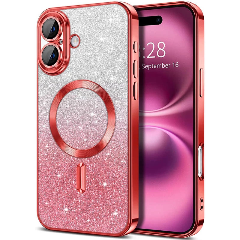 Чохол з блискітками, захисними лінзами на камеру та MagSafe на Apple iPhone 16 Plus – Червоний / Red. Фото 2 з 4