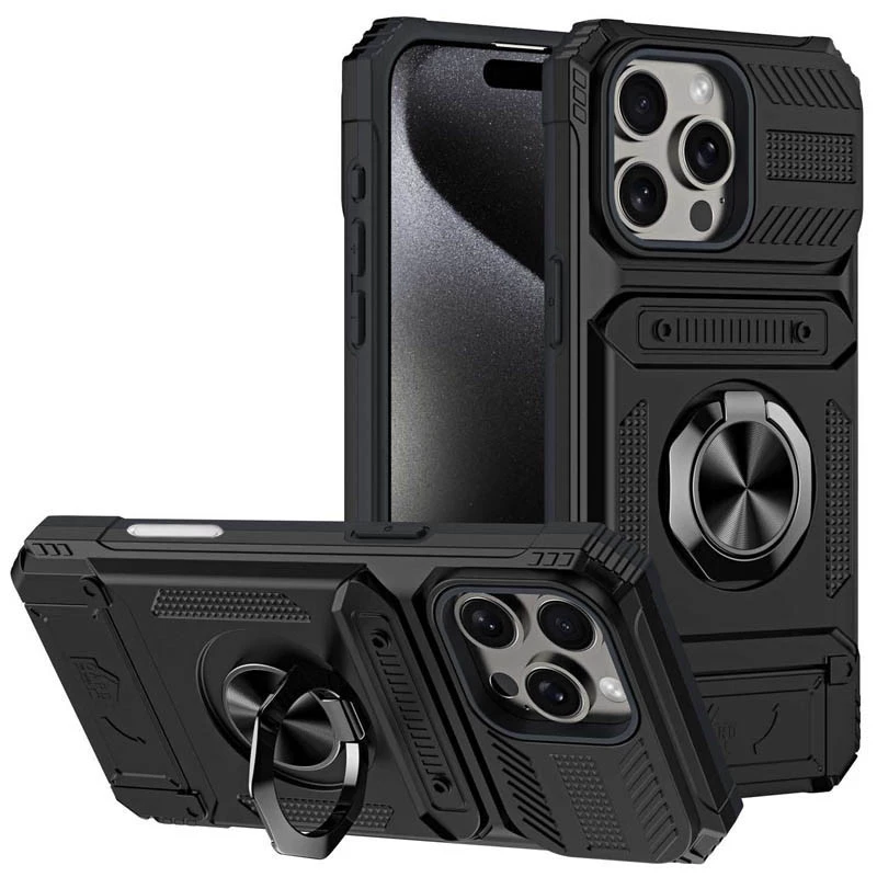 Ударопрочный чехол с магнитом и отсеком для карточек для Apple iPhone 16 – Black. Фото 1 из 12
