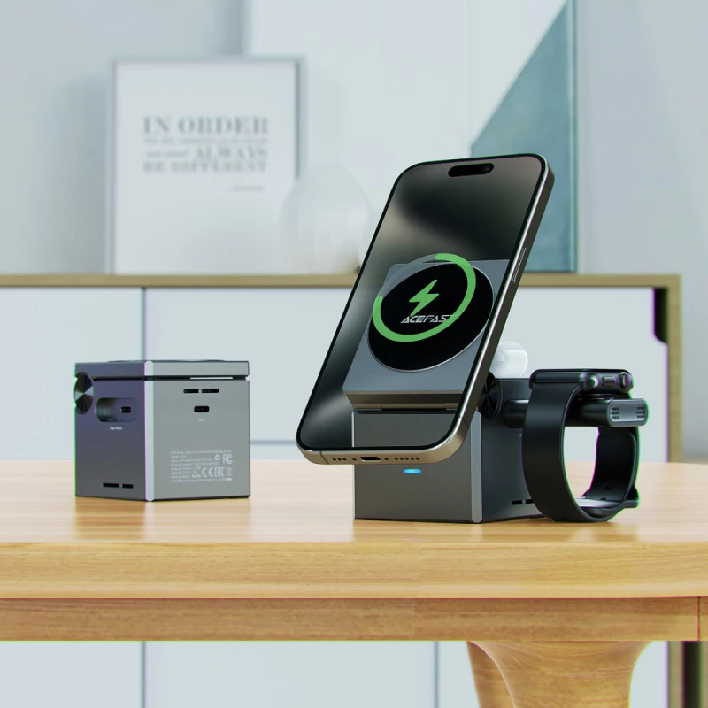 БЗУ Acefast E18 Rubik's Cube 3-in-1 – Metal gray. Фото 7 из 7