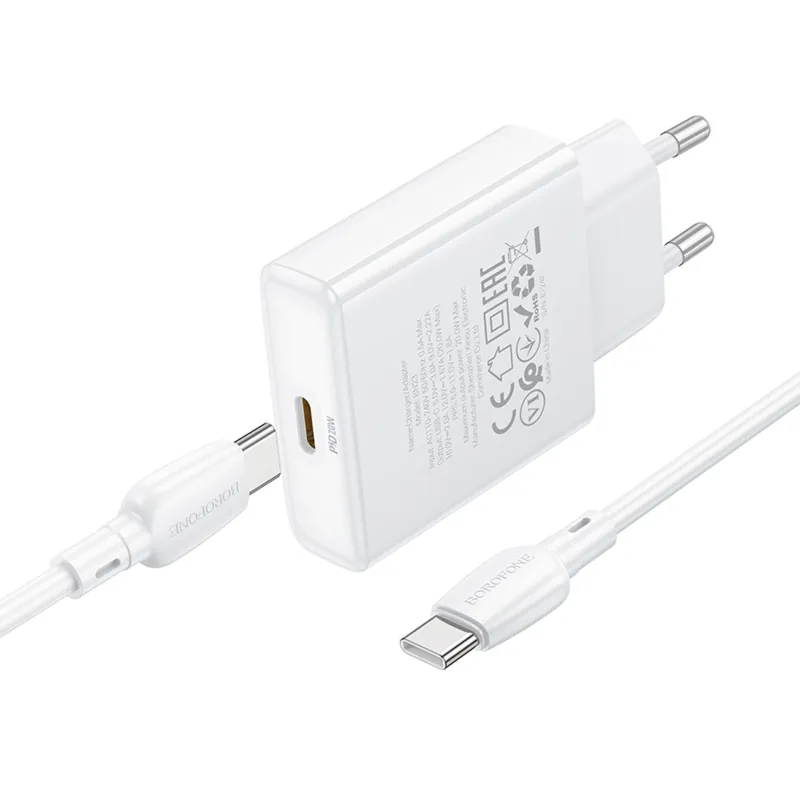 МЗП Borofone BN23 Wish PD20W (1USB-C) + кабель Type-C to Type-C – White. Фото 5 з 6