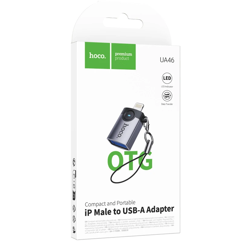 Перехідник Hoco UA46 Lightning Male to USB Female USB2.0 – Metal gray. Фото 2 з 6