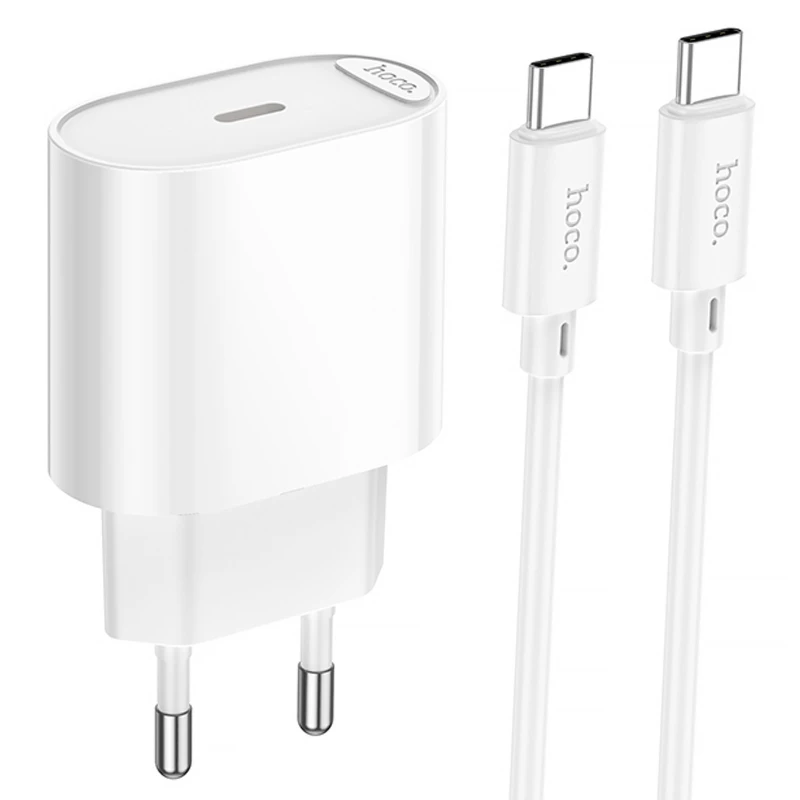 МЗП Hoco C109A Fighter PD20W (1USB-C) + кабель Type-C to Type-C – White. Фото 1 з 6