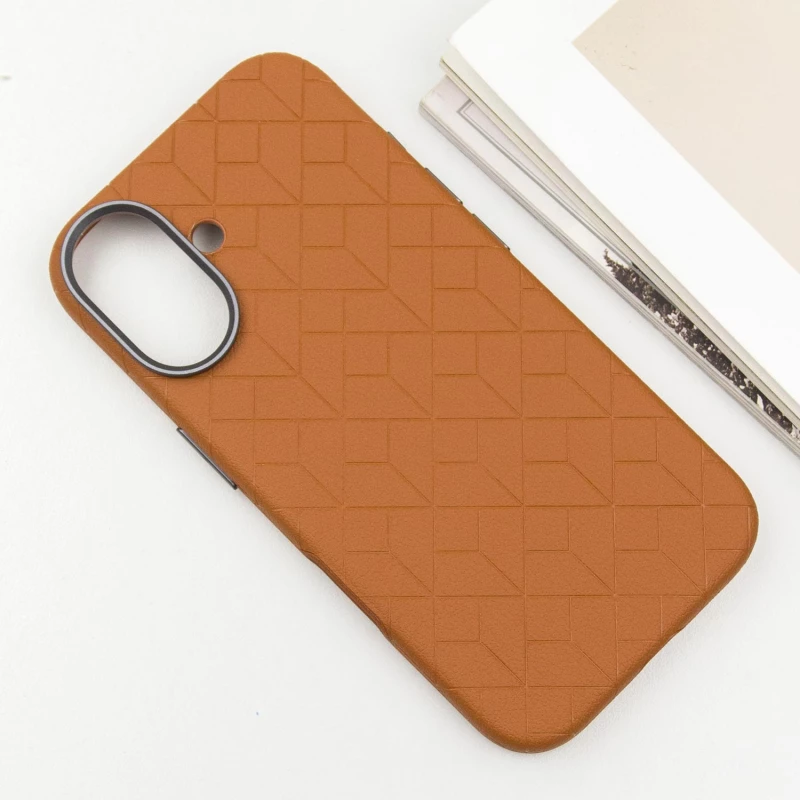 Шкіряний чохол з візерунком та MagSafe на Apple iPhone 16 – Orange. Фото 5 з 10