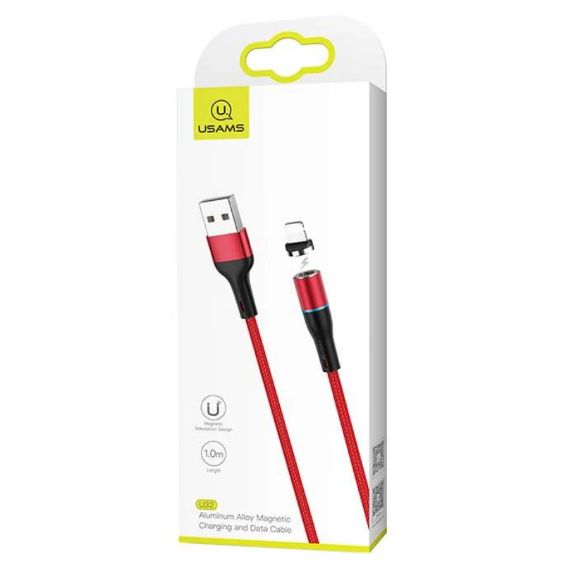 Дата кабель USAMS US-SJ352 U32 Magnetic USB to Lightning (1m) (2.4A) – Красный. Фото 6 из 6