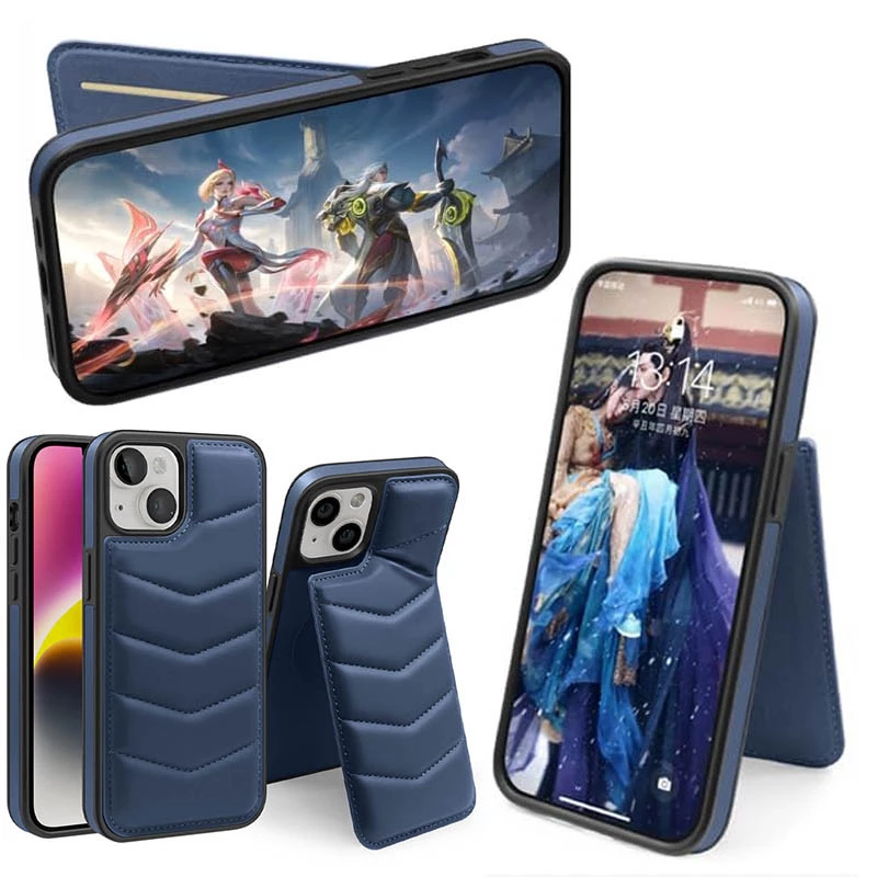 Шкіряна накладка Пуховик з Magnetic Safe на Apple iPhone 14 (6.1") – Blue. Фото 3 з 4