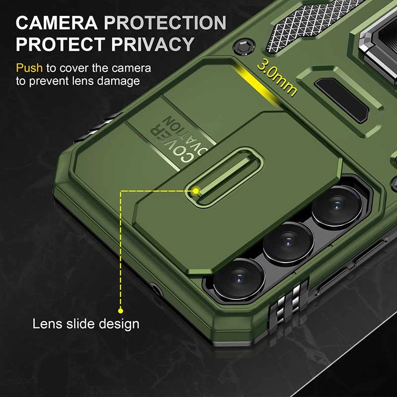 Ударостійкий чохол Square Ring зi шторкою на камеру на Samsung Galaxy S21 – Оливковий / Army Green. Фото 2 з 5