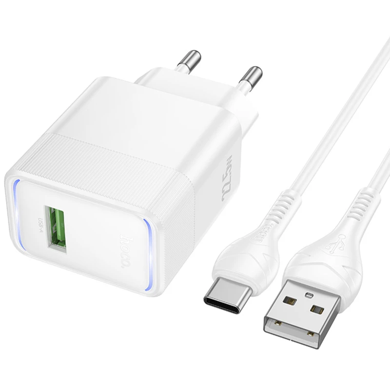 СЗУ Hoco CS111A Lounge PD22.5W (1USB-C) + кабель USB to Type-C – White. Фото 2 из 4