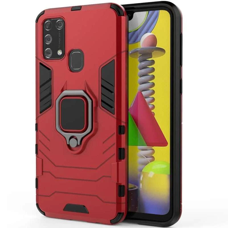 Противоударный чехол Transformer с кольцом для Samsung Galaxy M21 – Красный / Dante Red. Фото 1 из 6