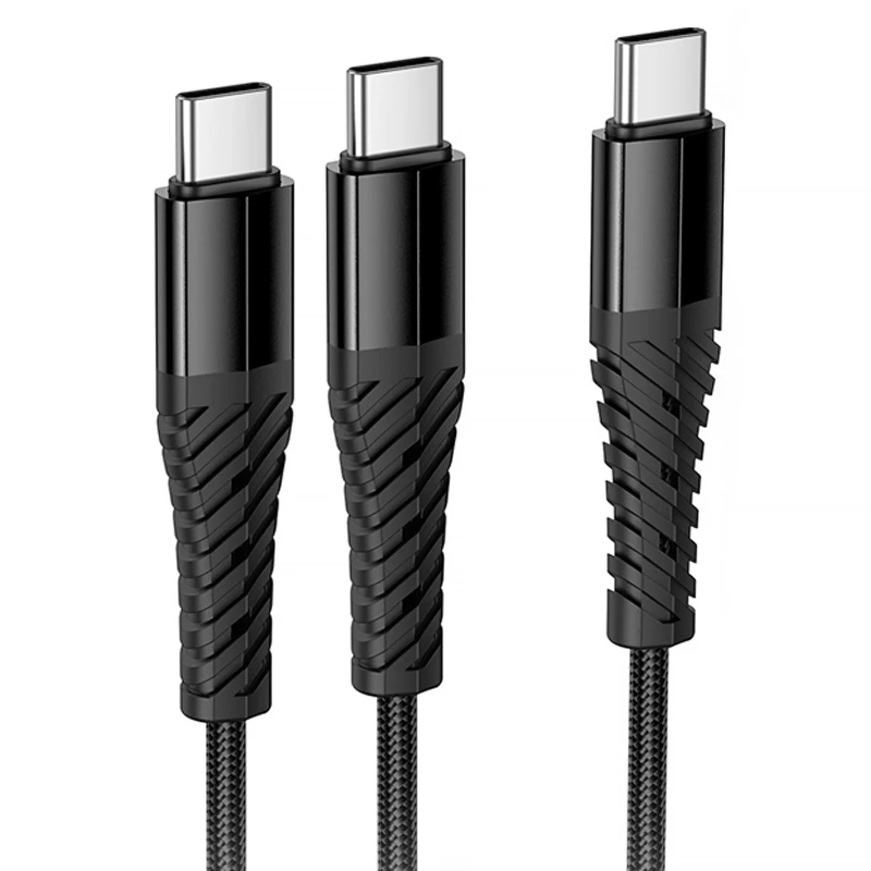 Дата кабель Hoco X123 Victory 2in1 Type-C to Type-C/Type-C 3A (1m) – Black. Фото 3 з 6