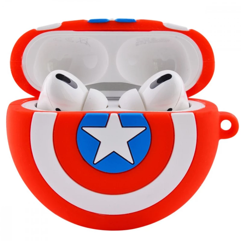 Силіконовий футляр Marvel & DC series для навушників AirPods 3 + кільце – Капітан Америка / Червоний. Фото 2 з 3