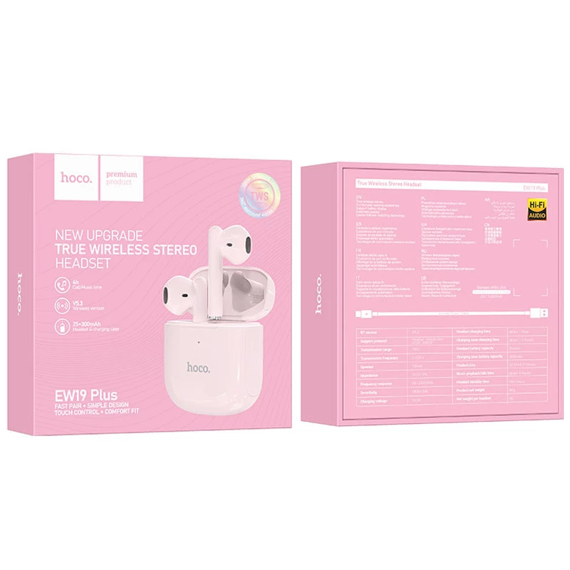 Бездротові TWS навушники Hoco EW19 Plus – Pink. Фото 3 з 3