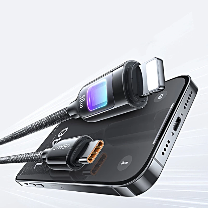 Дата кабель Usams US-SJ749 With Colorful Light TC Ser. Type-C to Lightning 30W (1.2m) – Tarnish. Фото 4 з 5