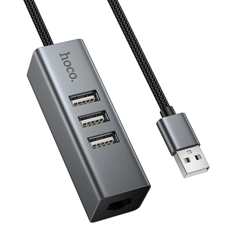 Перехідник HUB Hoco HB1D USB to USB2.0*3+RJ45 фото 1 з 1