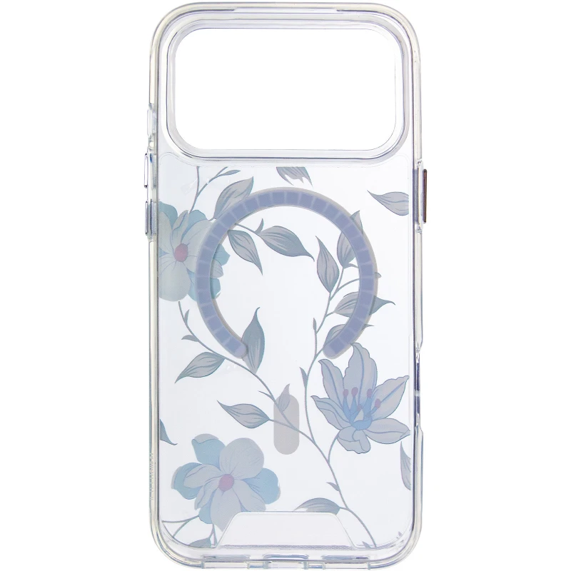 TPU+PC чехол Clear Garden with MagSafe для Apple iPhone 17 Pro (6.3") – Blue Blossom. Фото 7 из 12
