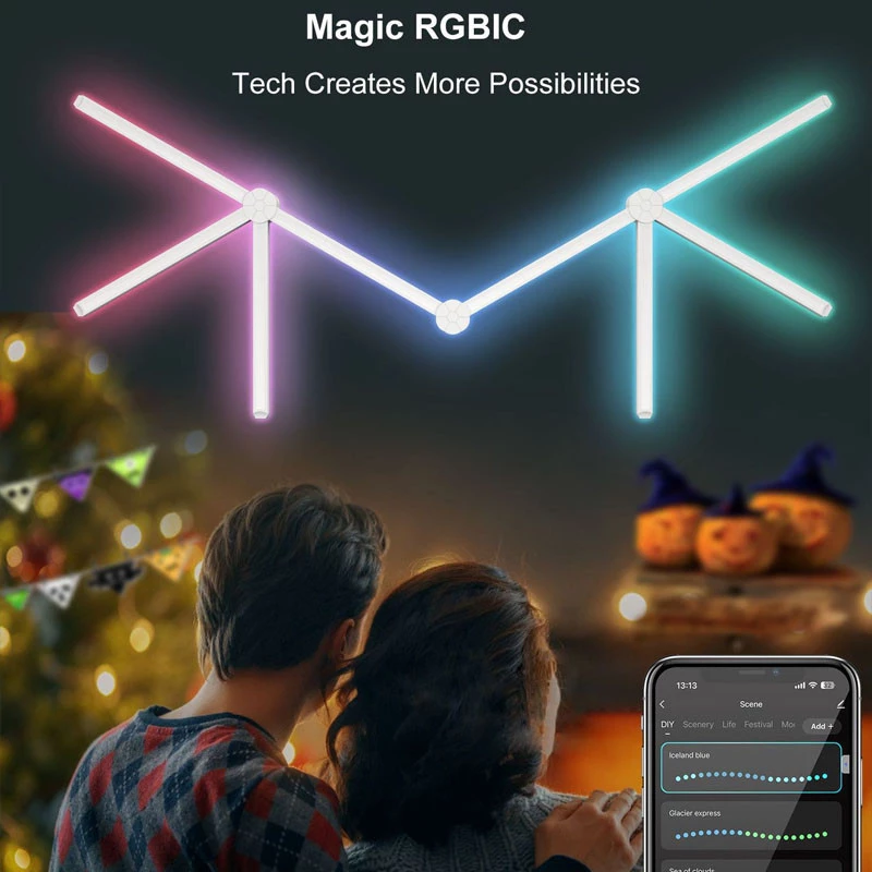 Модульный настінний світильник LED RGB 5V SAL-014B 9pcs Bluetooth USB with app – White. Фото 4 з 6