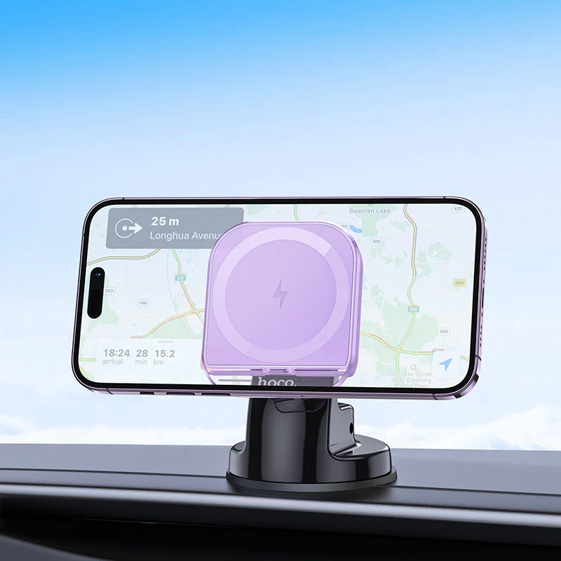 Автотримач з БЗП Hoco HW18 Crystal (center console) – Romantic purple. Фото 3 з 4