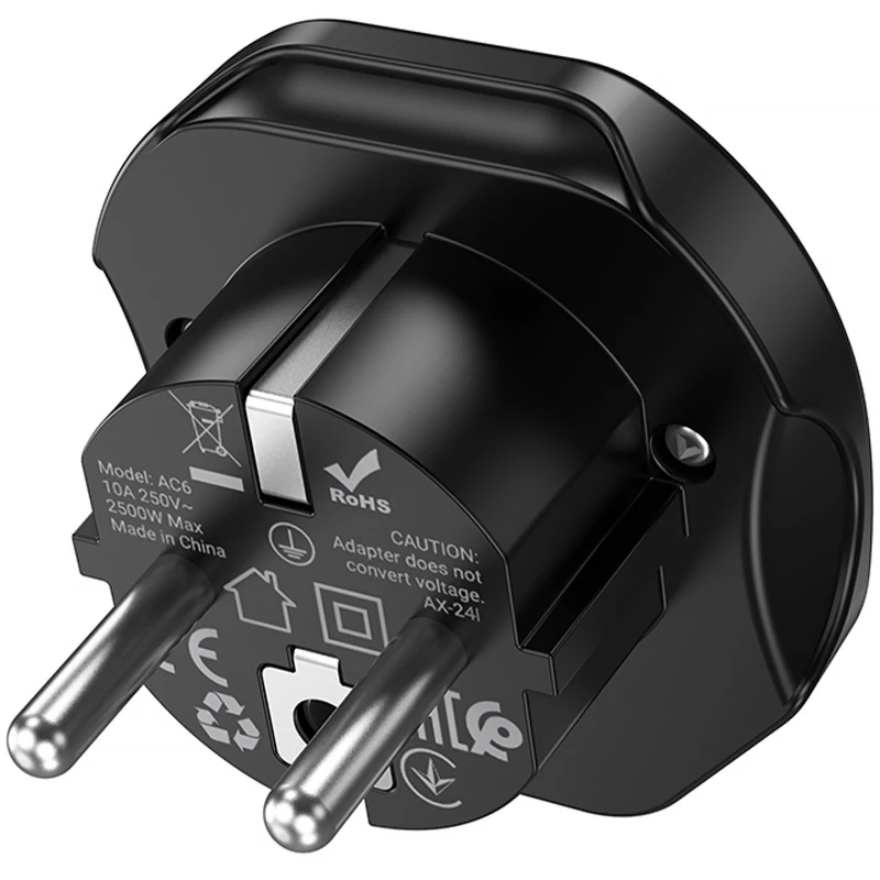 Сетевой універсальний перехідник Hoco AC6 3in1 (EU) – Black. Фото 3 з 4