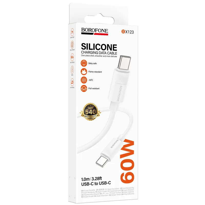 Дата кабель Borofone BX123 Leya Type-C to Type-C 60W (1m) – White. Фото 2 з 4