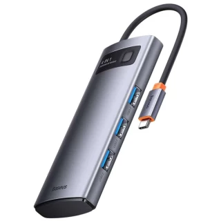 Перехідник HUB Baseus Metal Gleam Series 4-in-1 4xUSB3.0+RJ45 фото 1 з 5