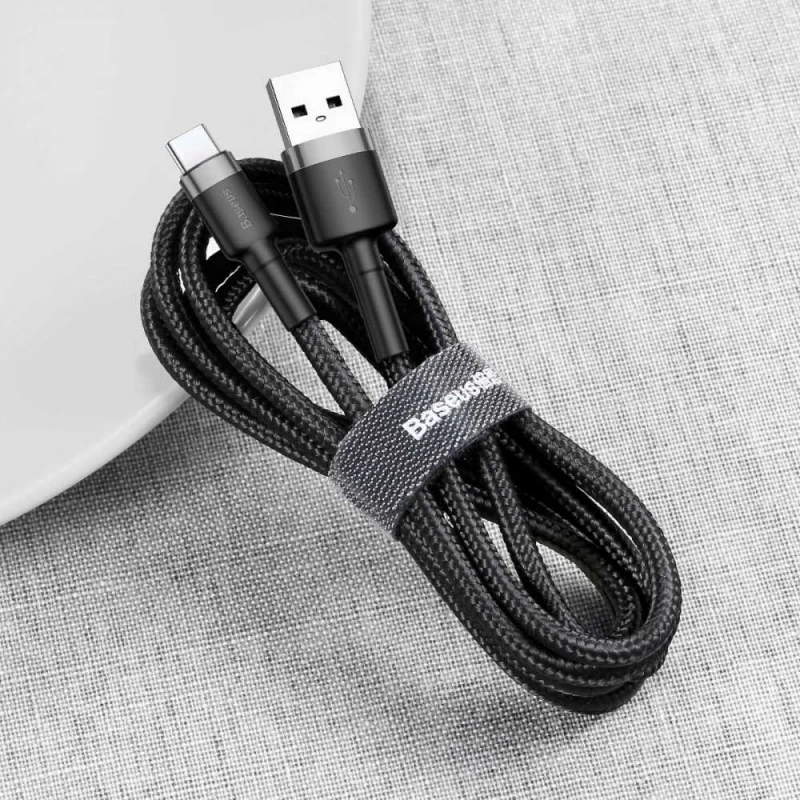 Дата кабель Baseus Cafule Type-C Cable 2A (3m) (CATKLF-U) – Чорний / Сірий. Фото 4 з 5