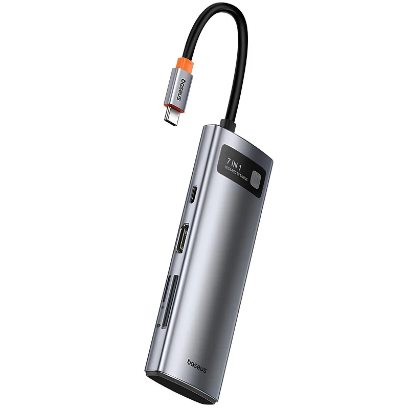 Перехідник HUB Baseus Metal Gleam Series (Type-C to HDMI4K@60Hz+3xUSB3.0+PD+RJ45) (CAHUB-CW) – Station Gray. Фото 6 з 11