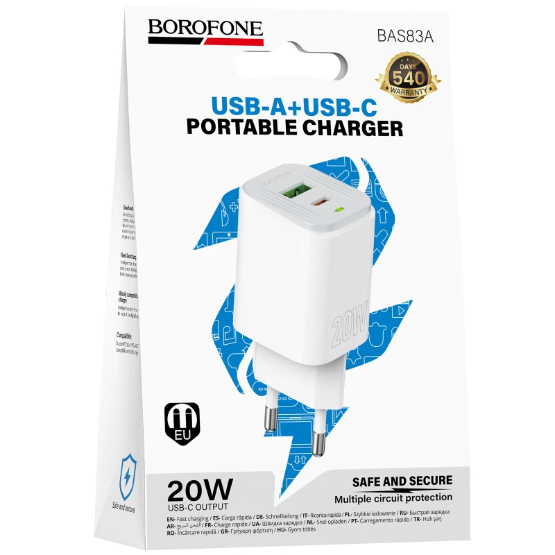МЗП Borofone BAS83A Star PD20W+QC3.0 (1USB-A/1C) – White. Фото 2 з 4