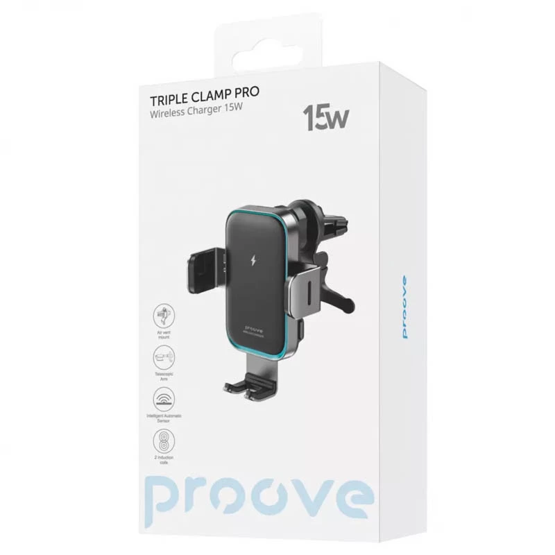 Автодержатель с БЗУ Proove Triple Clamp Pro 15W – Metal gray. Фото 6 из 7