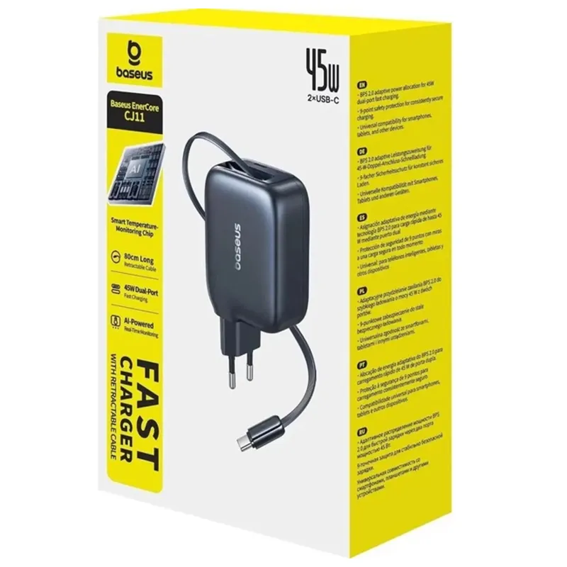 МЗП Baseus EnerCore CJ11 PD45W with retractable cable (2USB-C) (E0120G) – Cosmic Black. Фото 3 з 3