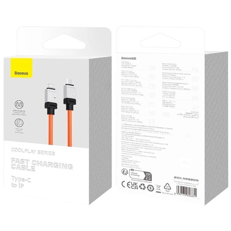 Дата кабель Baseus CoolPlay Series Type-C to Lightning 20W (1m) (CAKW00000) – Orange. Фото 3 з 6
