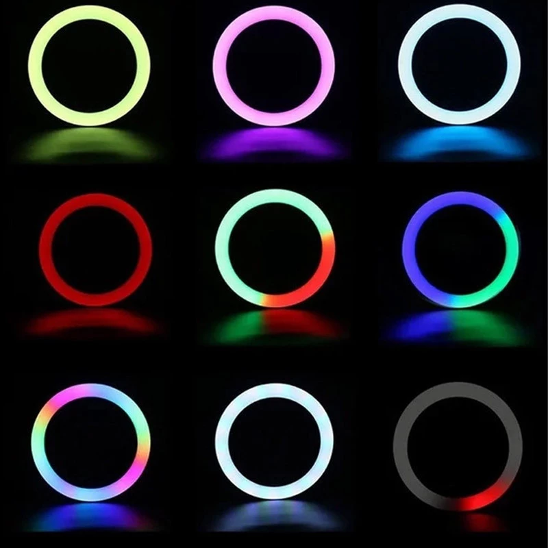 Кільцева LED лампа RGB MJ-36 92 диодов, 39 RGB, 3 крепления 36 см 14" – Чорний. Фото 7 з 10