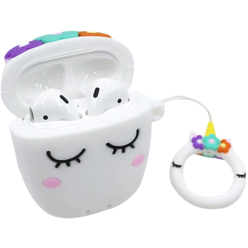 Силиконовый футляр Sleep Unicorn series для наушников AirPods 1/2 + кольцо – Белый. Фото 4 из 5
