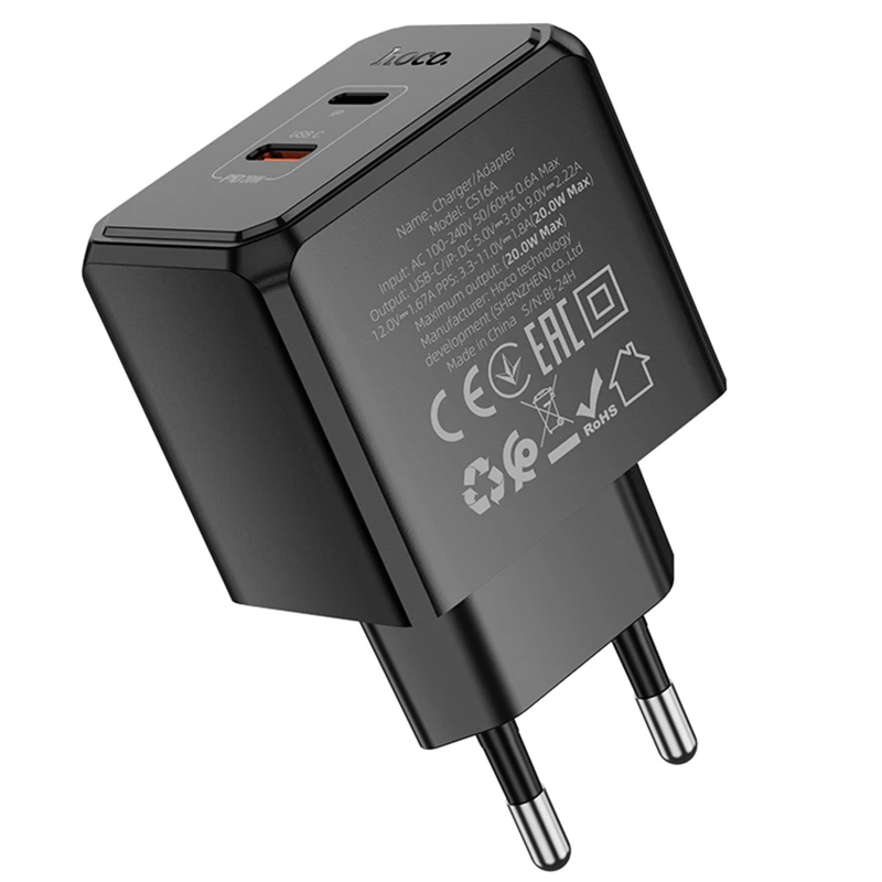 МЗП Hoco CS16A Wish PD20W (1USB-C/1L) – Black. Фото 7 з 7
