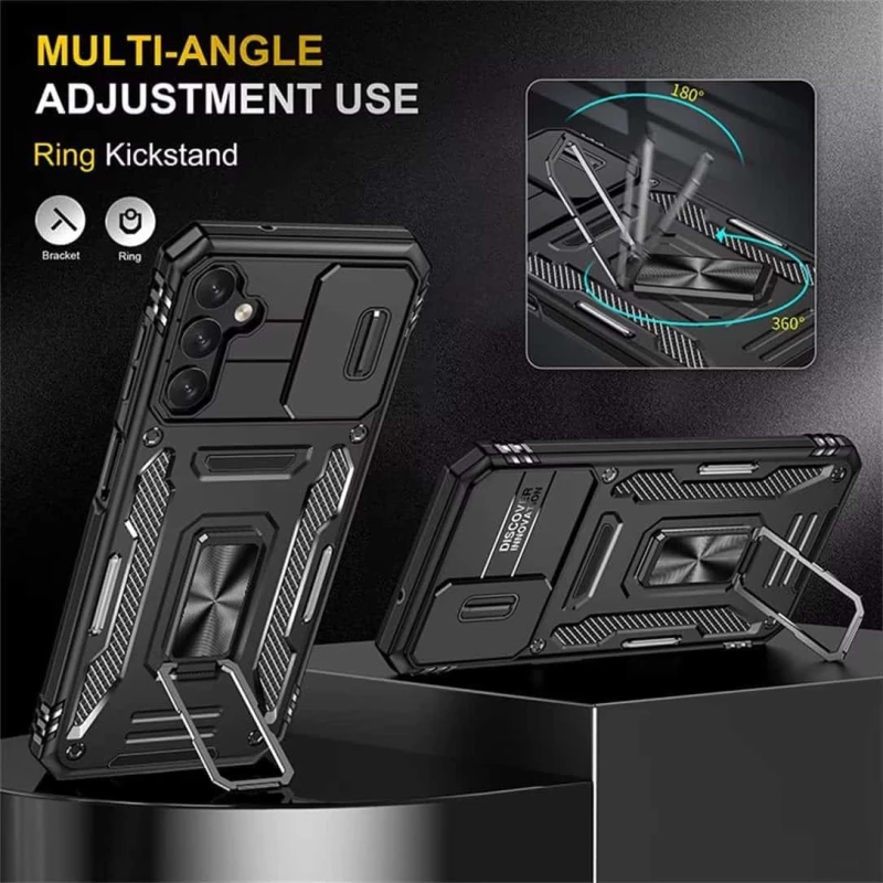 Ударостійкий чохол Square Ring зi шторкою на камеру на Samsung Galaxy S23 FE – Чорний / Black. Фото 7 з 8