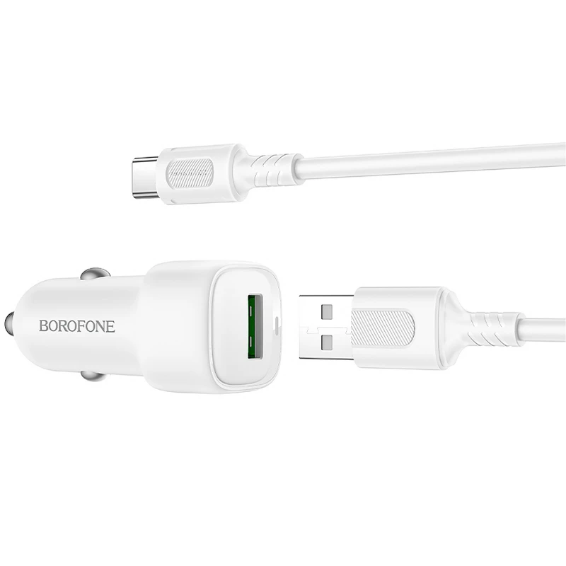АЗП Borofone BZ34 Cloud QC3.0 (1USB-A) + кабель USB to Type-C – White. Фото 3 з 3