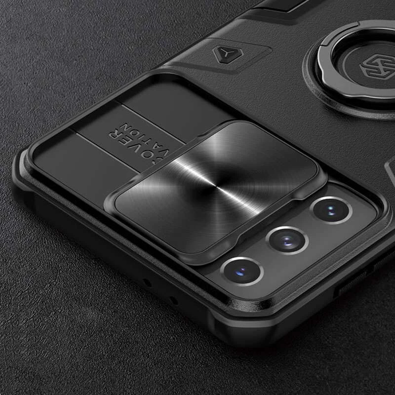 Пластикова накладка Nillkin Armor зі шторкою для камери та кільцем на Samsung Galaxy S21+ – Чорний. Фото 6 з 6