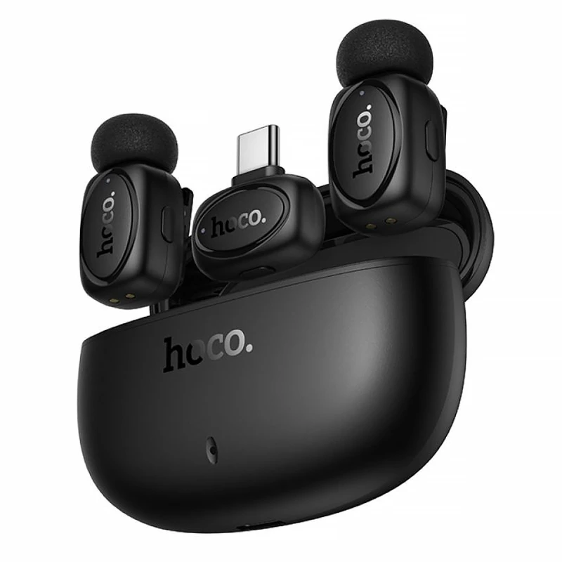 Петличный беспроводной микрофон Hoco L19 Graceful dual-mic 2in1 (Lightning/Type-C) – Black. Фото 3 из 7