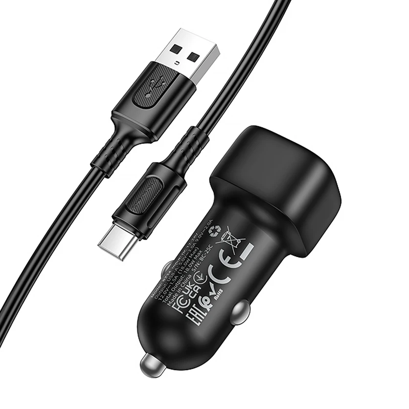 АЗП Borofone BZ34 Cloud QC3.0 (1USB-A) + кабель USB to Type-C – Black. Фото 3 з 3