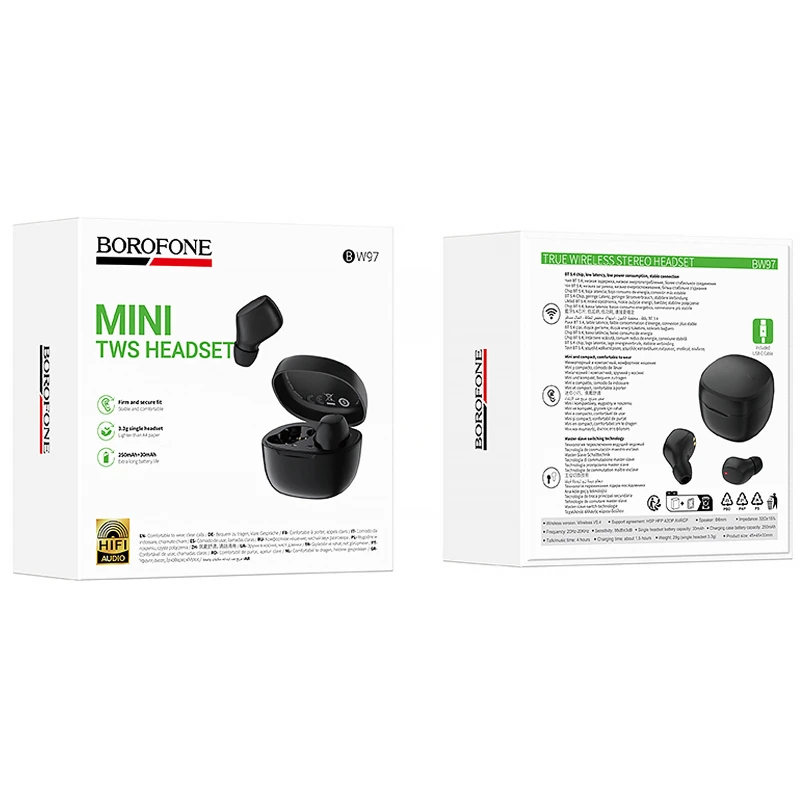 Бездротові навушники TWS Borofone BW97 Clear – Black. Фото 2 з 4