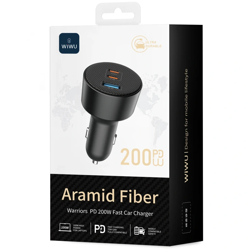 АЗП WIWU CC026 Warriors PD200W+QC3.0 (1USB-A/2C) – Black. Фото 2 з 6