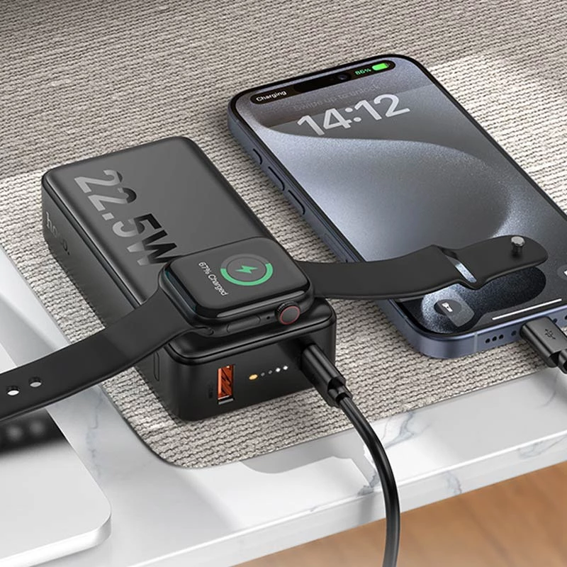 Портативное ЗУ Power Bank Hoco Q27B Jewel 22.5W+PD20W with Watch charger 10000 mAh – Black. Фото 6 из 7