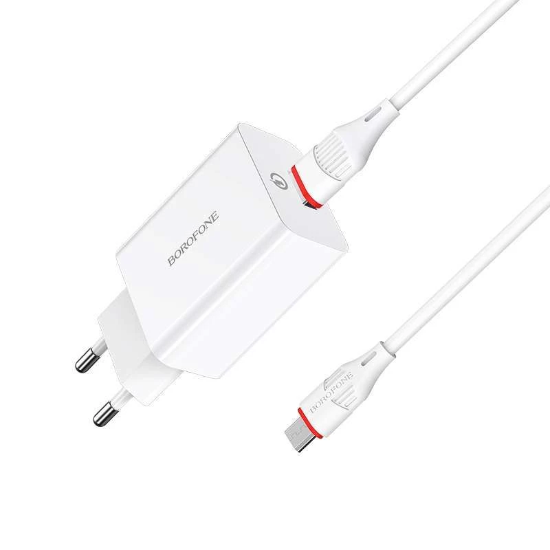 СЗУ Borofone BA21A Long journey QC3.0 (1USB/3A) + MicroUSB – Белый. Фото 7 из 7