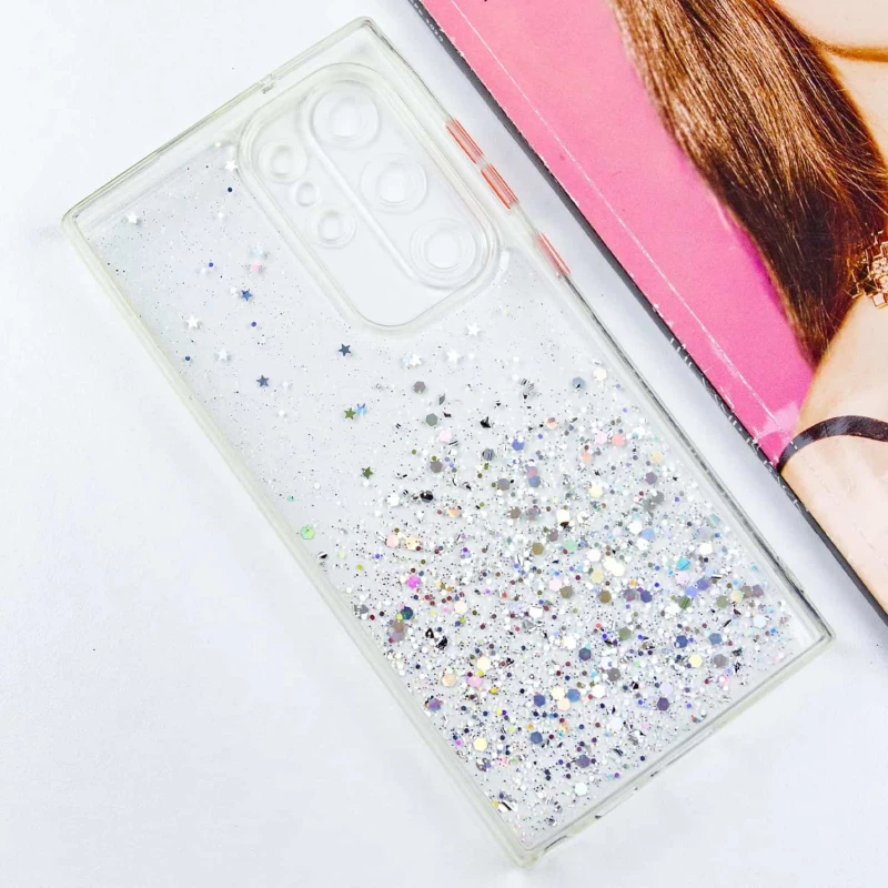 Чехол с блестками и защитой камеры для Samsung Galaxy S23 Ultra – Прозрачный. Фото 8 из 11