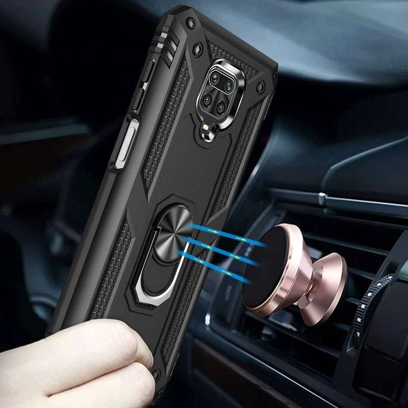 Противоударный чехол Serge Ring с кольцом для Xiaomi Redmi Note 9s / Note 9 Pro / Note 9 Pro Max – Черный. Фото 5 из 5