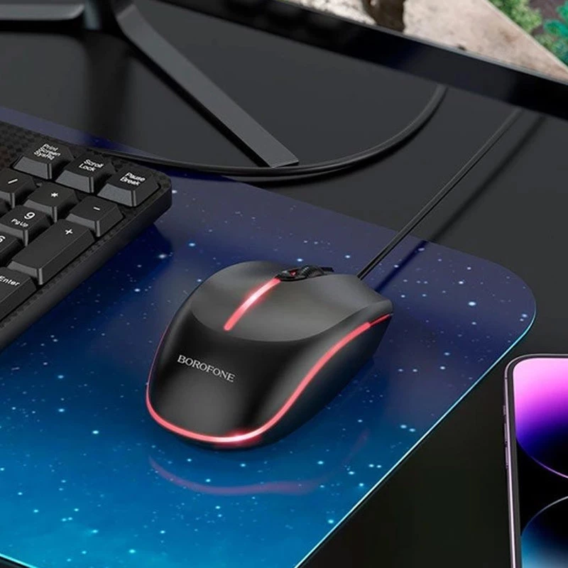 Мышь BOROFONE BG10 Soaring game luminous wired – Black. Фото 7 из 8