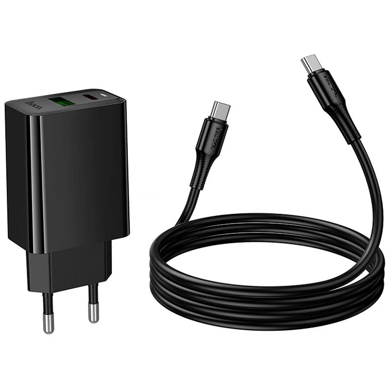 СЗУ Hoco CS95A Leader PD30W+QC3.0 (1USB-A/1C) + кабель Type-C to Type-C – Black. Фото 7 из 7