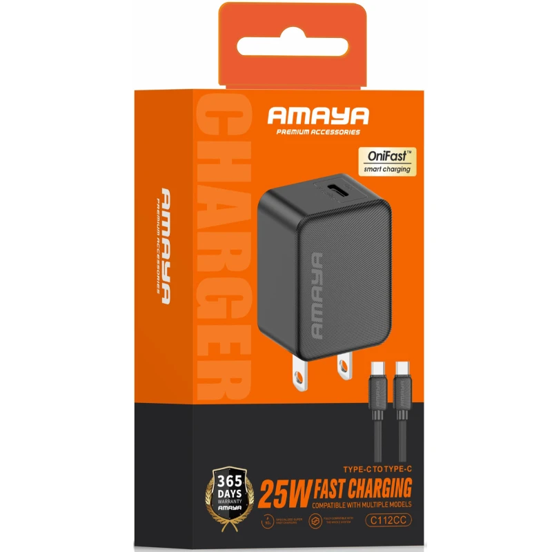 МЗП Amaya E112CC PD25W (1USB-C) + кабель Type-C to Type-C – Black. Фото 3 з 4