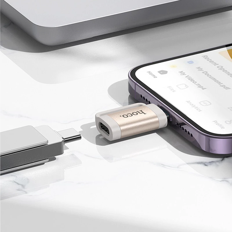 Перехідник Hoco UA31B OTG Lightning male to Type-C female – Gray. Фото 4 з 5